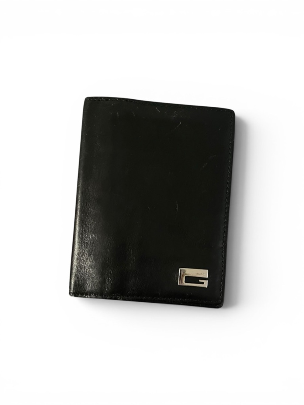 Authentic Vintage Gucci Black Leather Bifold Wallet Silver Square G Logo (W/Box) - Picture 3 of 10